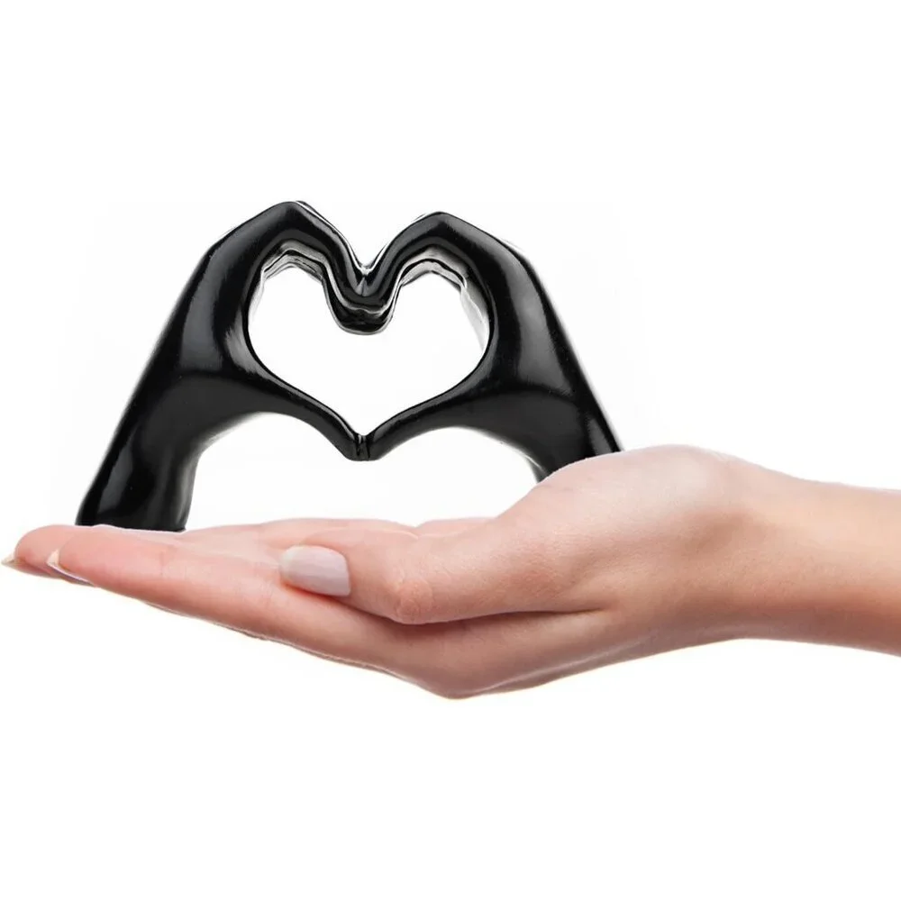 Small Black Heart Hands Sculpture Decor for Living Room Bedroom Bookshelf